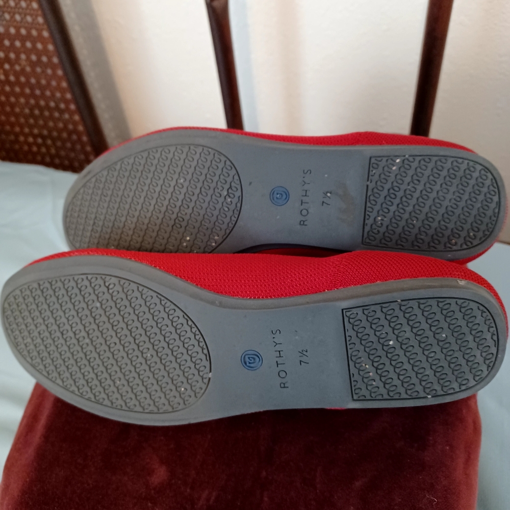 Rothy's Red Slip-On Flats with Blue Trim - Picture 4 of 4